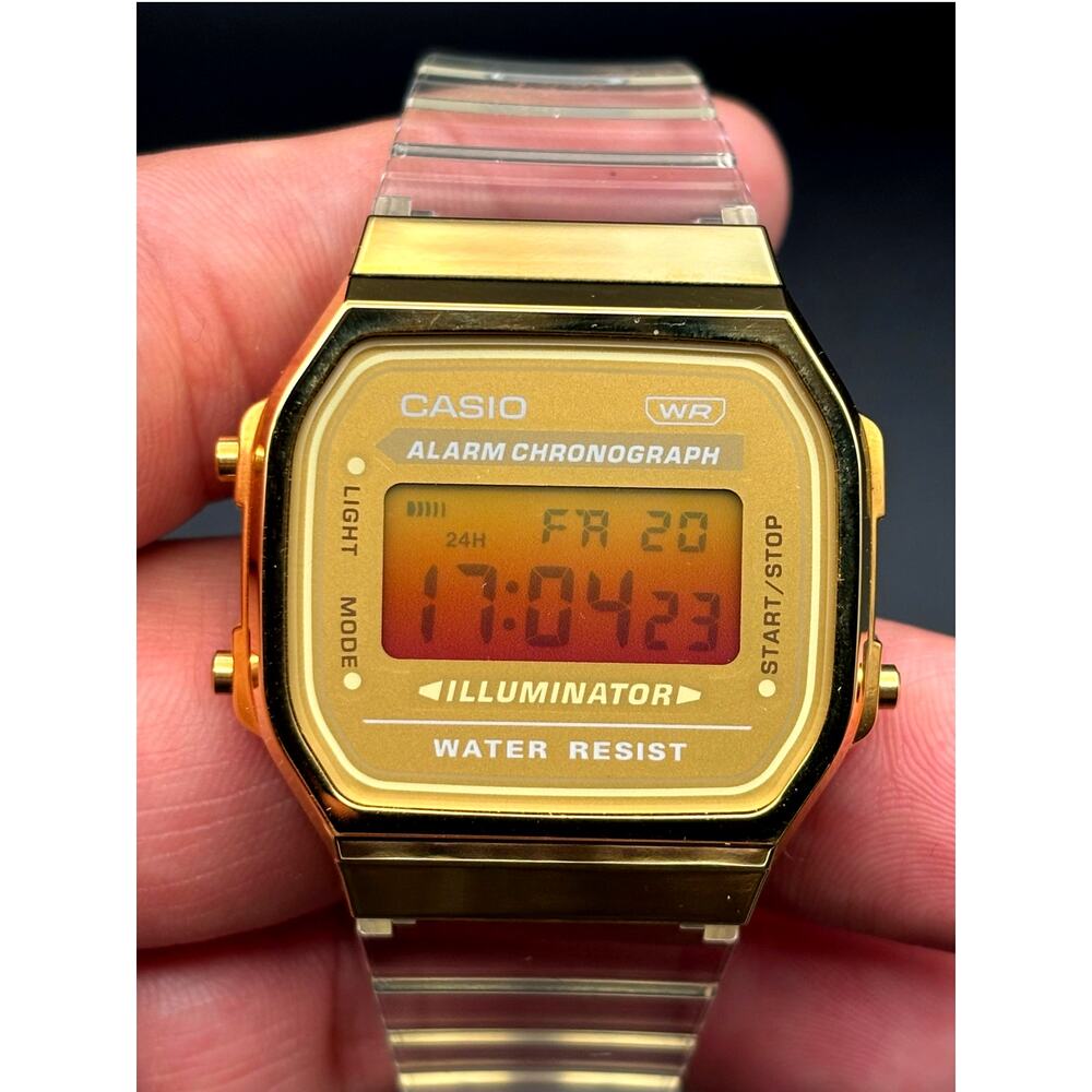 LWS Golden Hour Casio A168XE Vintage Collection Clear Strap Digital 
Mod Watch - Picture 12 of 17